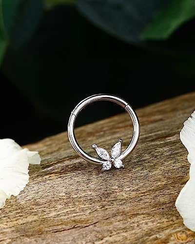 Jewseen 16G Butterfly Septum Ring Nose Ring Hoop CZ Hinged Segment Ring Septum Clicker Cartilage Earring Hoop Helix Piercing Daith Earrings Tragus Piercing Jewelry for Women Men