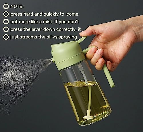 Wsaikis Oil Sprayer for Cooking,2 in 1 Glass Olive Oil Sprayer and Oil Dispenser14.5oz/430ml Oil Spray Bottle (Green)