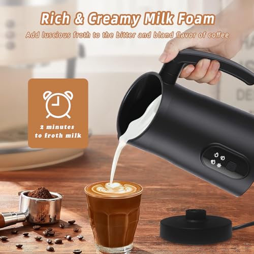 Milk Frother, 4 in 1 Electric Milk Frother and Steamer with Handle, Saicefe 11.8oz/350ml Automatic Warm and Cold Foam Maker for Coffee,Latte, Cappuccino, Hot Chocolate, 400W, Black