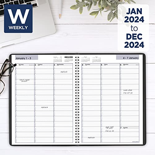 AT-A-GLANCE 2024 Weekly Planner, DayMinder, Quarter-Hourly Appointment Book, 8" x 11", Large, Black (G5200024)