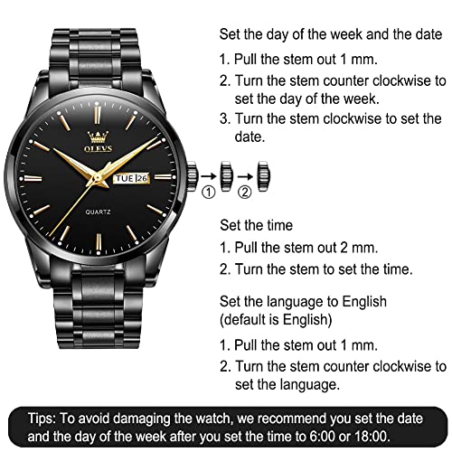 OLEVS Men's Analog Watches Two Tone Stainless Steel Band Date and Day Quartz Watch for Men Black Dial Easy to Read Men's Battery Watch with Numbers Casual Hand Watches for Older Men Reloj de Hombre