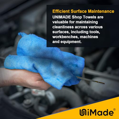 UNIMADE Shop Towels Rags, 50 Pack Reusable Shop Rags Bulk Microfiber Cleaning Cloth Lint Free Cleaning Towels for Car Kitchen Automotive Bar Mechanic Restaurant Garage, 11.5"x 11.5", Blue