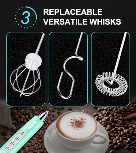 Nahida Turquoise Milk Frother Wand for Coffee Frother Handheld with Stand Electric Whisk with 3 Heads 3 Speeds Drink Mixer Coffee Frother Foam Maker For Latte, Cappuccino, Hot Chocolate, Egg