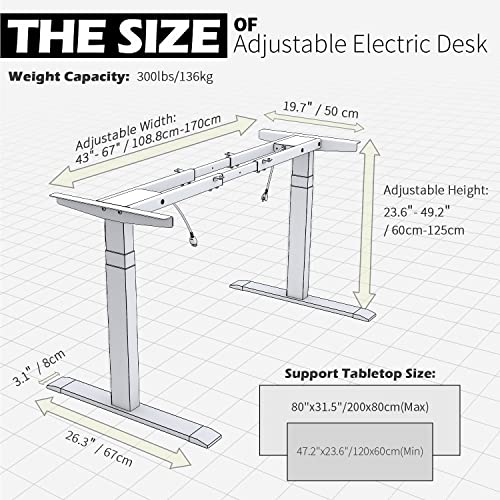 TOPSKY Dual Motor 3 Stage Electric Adjustable Standing Desk Frame Heavy Duty 300lb Load Capacity for Home Office (Black Frame Only)