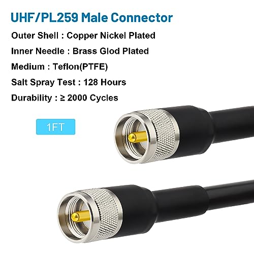 MOOKEERF 50ft KMR400 PL259 Male to Male Coaxial Cable - Low Loss UHF Cable for HAM Radio, VHF Radio, SWR Meter, Antenna Analyzer