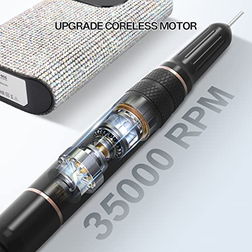 Belle Professional Nail Drill Machine, Sparkly Electric Nail Drill for Acrylic Nails, Cordless Portable Nail Drill Kit with Drill Bits & Sanding Bands, Manicure Pedicure Tools for Home and Salon