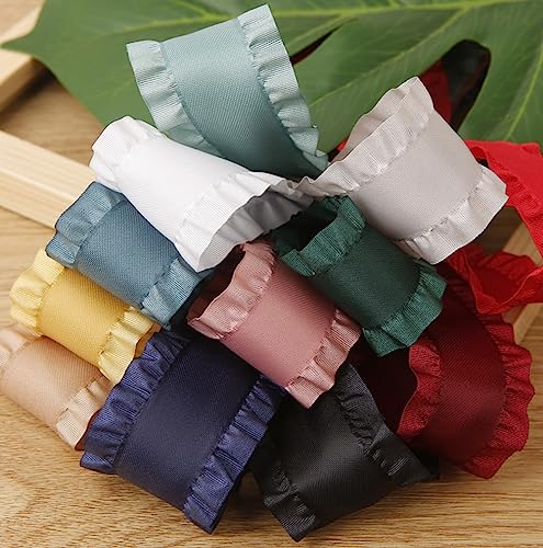 LATUROP Double Ruffle Ribbon 1 Inch 10 Yards Taro Purple