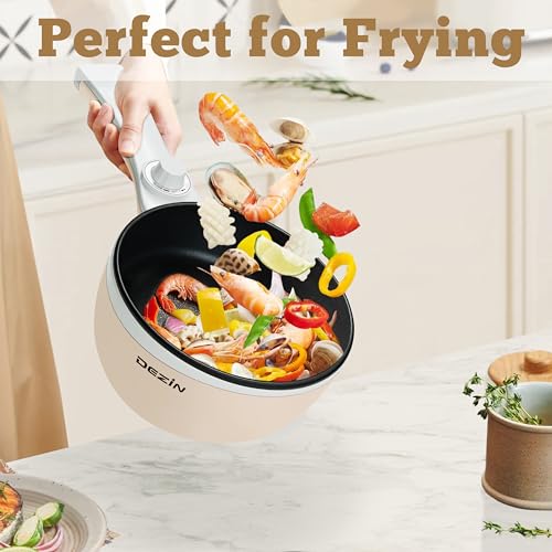 Dezin Hot Pot Electric Upgraded, Non-Stick Sauté Pan, Rapid Noodles Electric Pot, 1.5L Mini Portable Hot Pot for Steak, Egg, Fried Rice, Ramen, Oatmeal, Soup with Power Adjustment(Egg Rack Included)