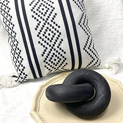 S-SNAIL-OO 2-Link Wood Chain / Knot Décor, Hand Carved Boho Bead Home Shelf Decor Suitable for Bedroom, Living Room, Coffee Table, Black