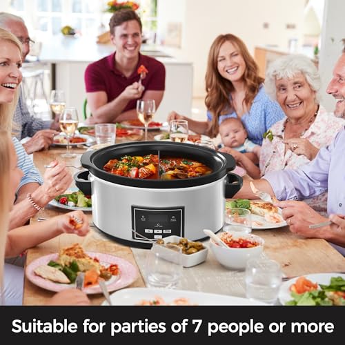 HEYNEMO 4 Quart Slow Cooker, Small Slow Cooker with 3 Cooking Settings, Dishwasher-safe Ceramic Pot, Glass Lid, Black