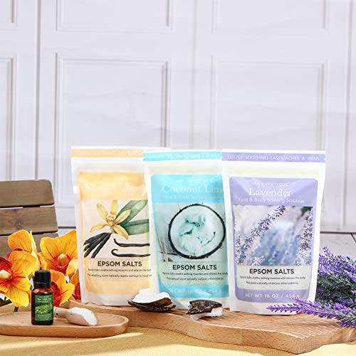 Epsom Salts for Soaking, Spa Luxetique Bath Salts for Women Gifts Set with Lavender, Vanilla and Coconut Scent Bath Set with Tea Tree Oil Gifts for Mom Mother's Day Gifts