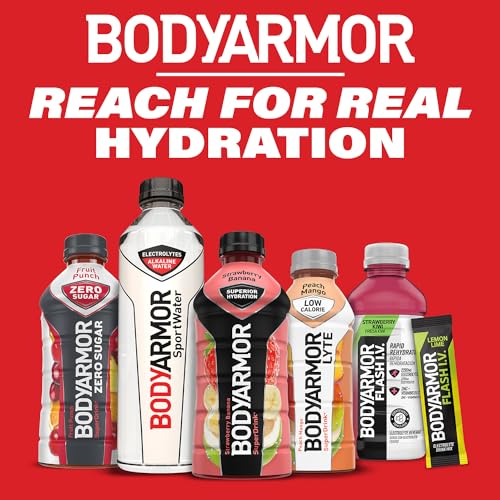 BODYARMOR SportWater Alkaline Water, Superior Hydration, High Alkaline Water pH 9+, Electrolytes, Perfect for your Active Lifestyle, 1 Liter (Pack of 6)