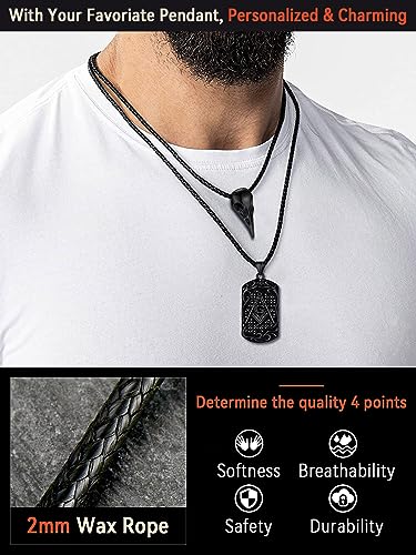 FaithHeart Leather ID Necklace with 4 Beads Personalized Chain Jewelry for Men with Stainless Steel Clasp 18 Inch Black