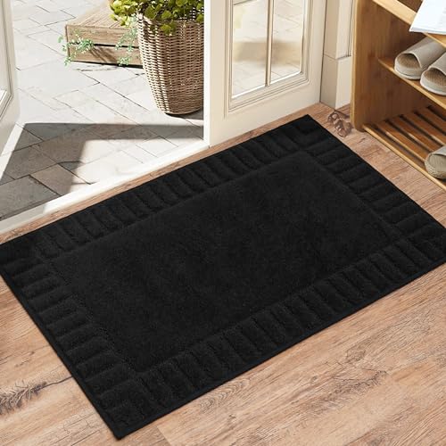 BEQHAUSE Door-Mat-Non-Slip Front Door Mat Washable Low-Profile Entrance Mats for Front Door Entry Dirt Trapper Door Mat Absorbent Welcome Mats,20"x32",Black