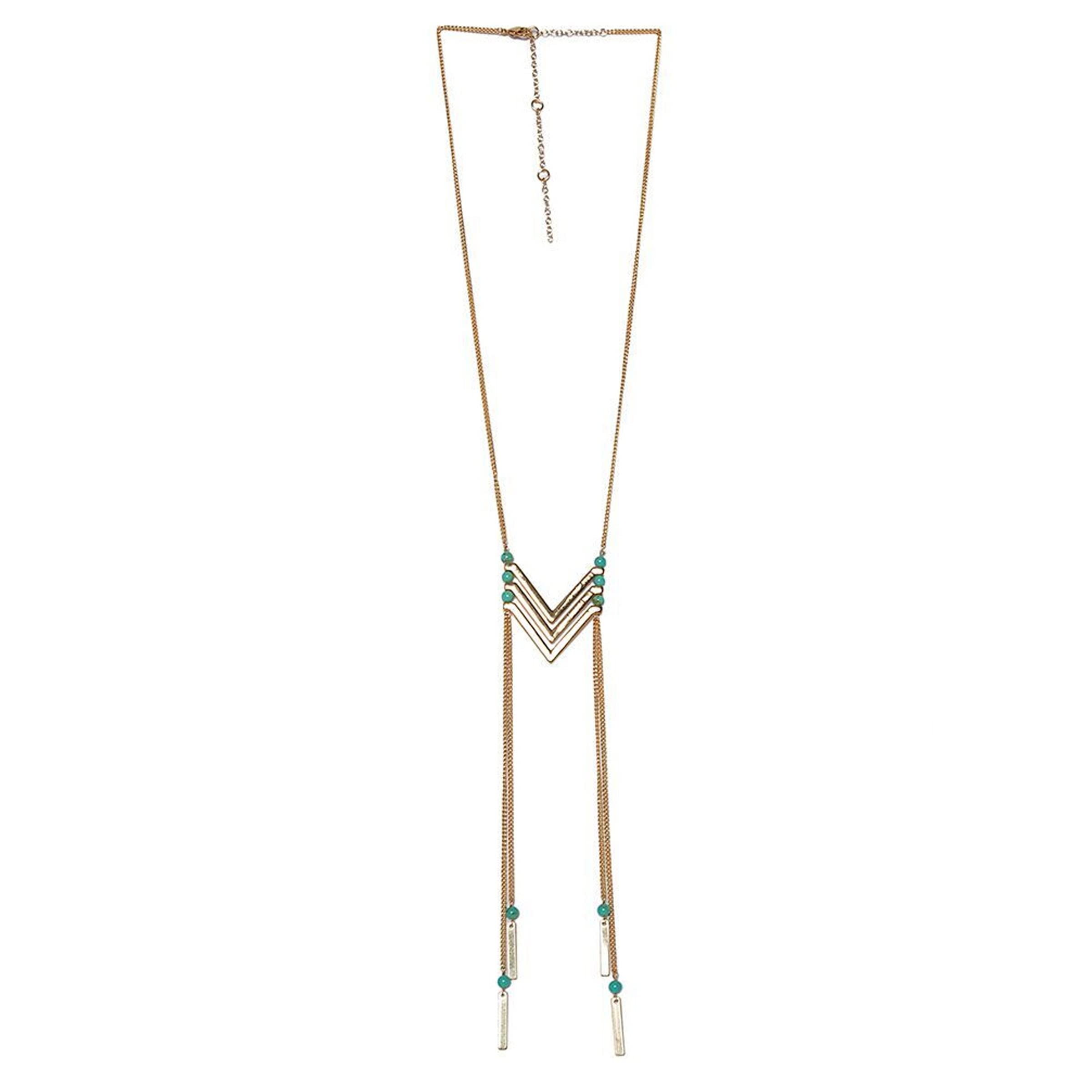 Ettika ETK Gold Tone Plated Necklace | Necklaces for Women | Gold and Turquoise Necklace With Chevron