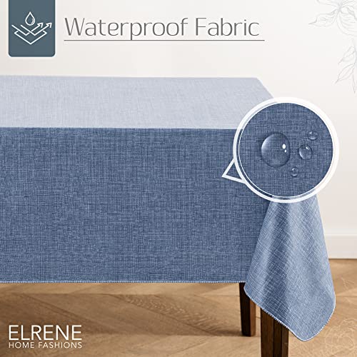 Elrene Home Fashions Monterey Linen Inspired Water- and Stain-Resistant Vinyl Tablecloth with Flannel Backing, 52 inches X 52 inches, Square, Blue