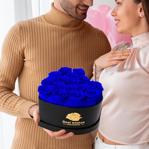 Childom Birthday Gifts for Women,7Pcs Preserved Blue Roses for Her in a Box,Preserved Fresh Rose Flower Gifts for Her,Christmas Rose Gifts for Women,Rose Gifts for Anniversary,Thanksgiving,Christmas