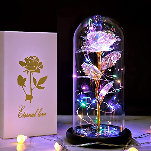 Mothers Day Rose Gifts for Mom from Daughter,Birthday Gifts for Women,Presents Mom Girlfriend Wife Grandma Sister Mother Day Flowers Gifts,I Love You Gifts for Her,Galaxy Light Up Rose in A Glass Dome