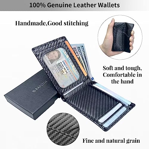 Mens Wallet Slim, Slim Wallet for Men, RFID Blocking Genuine Leather Wallets for Men with ID Window|Bills Slot|9 Card Slots, Easy Access Mens Slim Wallet with 2 Outer Pocket, Best Gifts for Men