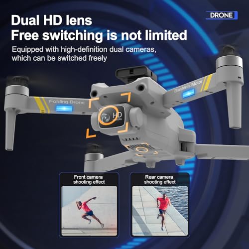 Bingchat New Upgraded Brushless Motor Safe Drone for Kids with Camera, Drone for Adults with Obstacle Avoidance, 45 Minutes 3 Batteries, Protective Frames, Cool Flash Lights , 3D Flips, Stable Hover,