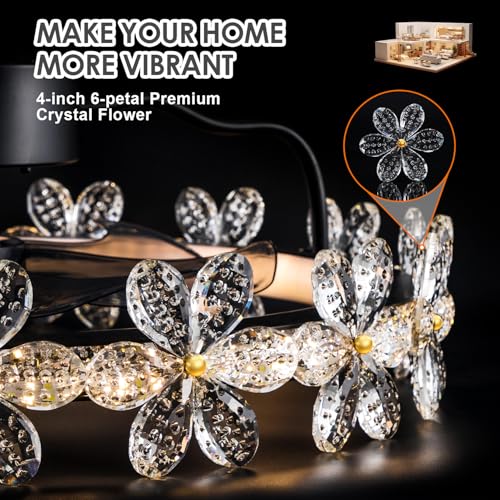 STROLITE Fandelier Ceiling Fans with Lights and Remote, 20.5'' Crystal Flower Bedroom Ceiling Fan, 3 Colors, 6 Speeds, Dimmable LED Light, Chandelier Ceiling Fan for Kitchen (Crystal Flower)