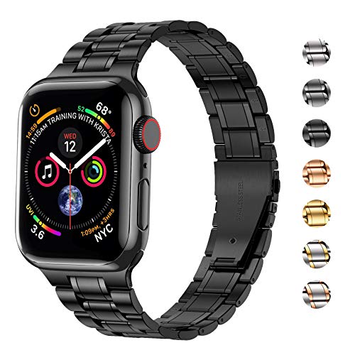 MioHHR Solid Stainless Steel Band Compatible with Apple Watch 38mm 40mm, Metal Strap for iWatch Series 6 5 4 3 2 1 SE Women and Men(Black,38/40 mm)