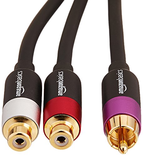 Amazon Basics RCA Y-Adapter Splitter with 2-Female on One End and 1-Male RCA Cable, Gold-Plated, Black, 12 Inches/30.4 cm