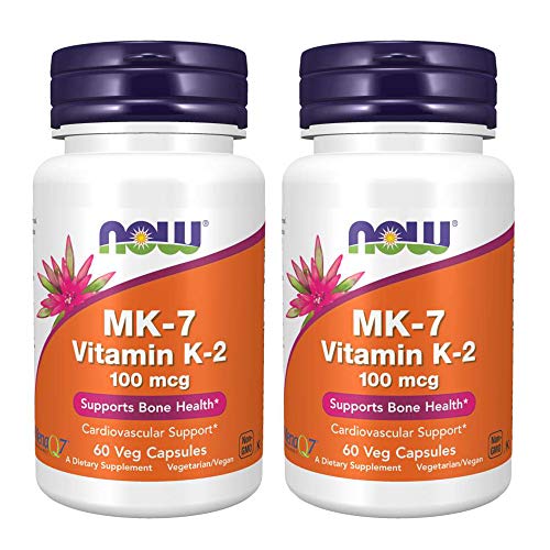 Now Foods Vitamin K-2 (MK7) Veg Capsules, 100 mcg, 60 Count, Pack of 2