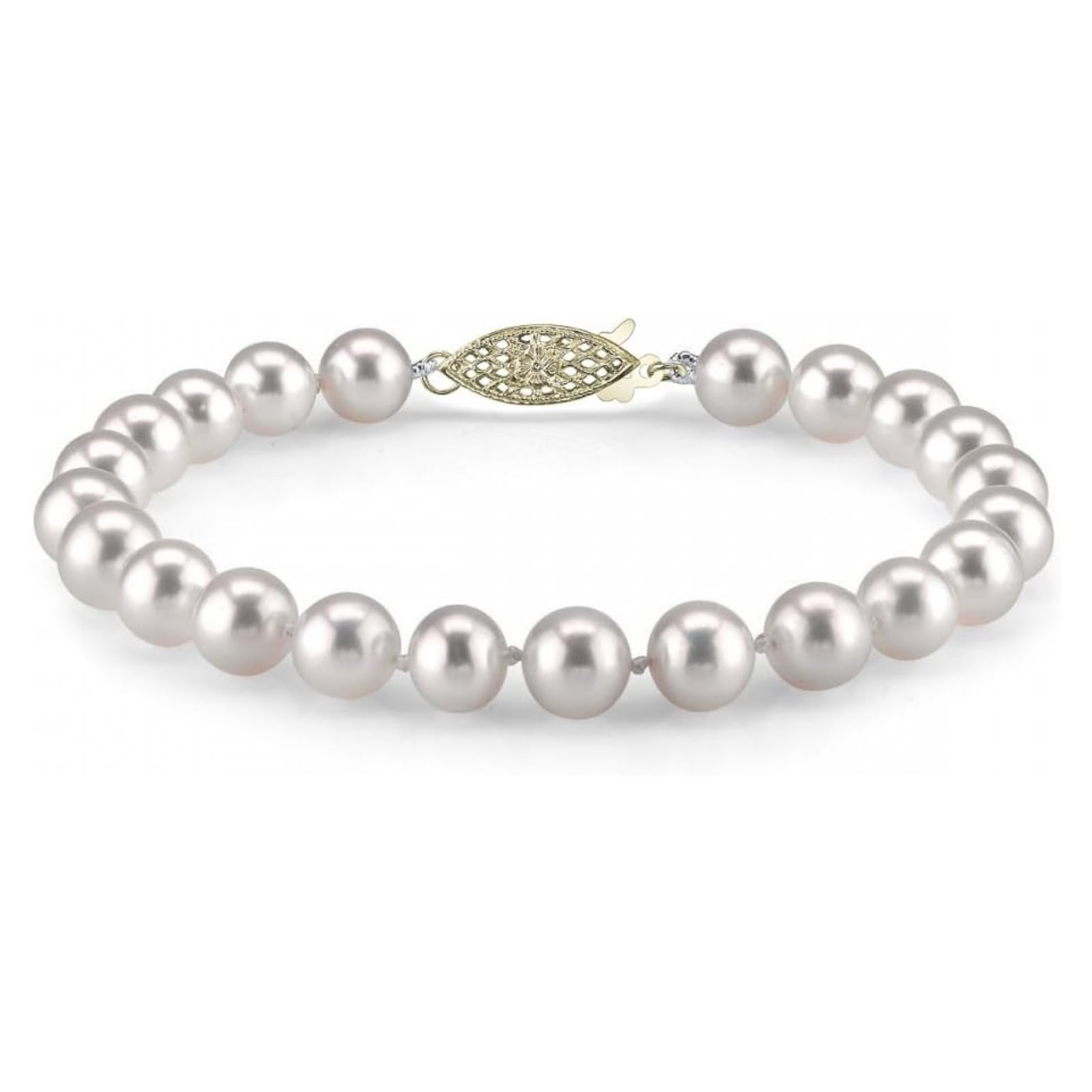 The Pearl Source White Freshwater Pearl Bracelet for Women - Cultured Pearl Bracelet in 14k Gold Plated Sterling Silver Clasp with Genuine Cultured Pearls, 8.0"