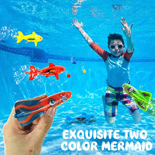 TOY Life 16Pcs Swimming Pool Dive Toys for Kids Swim Toys for Kids Practice Diving Swimming Toys with Pool Torpedo Gliding Shark Pool Mermaid Toys Underwater Diving Game Water Games for Boys and Girls