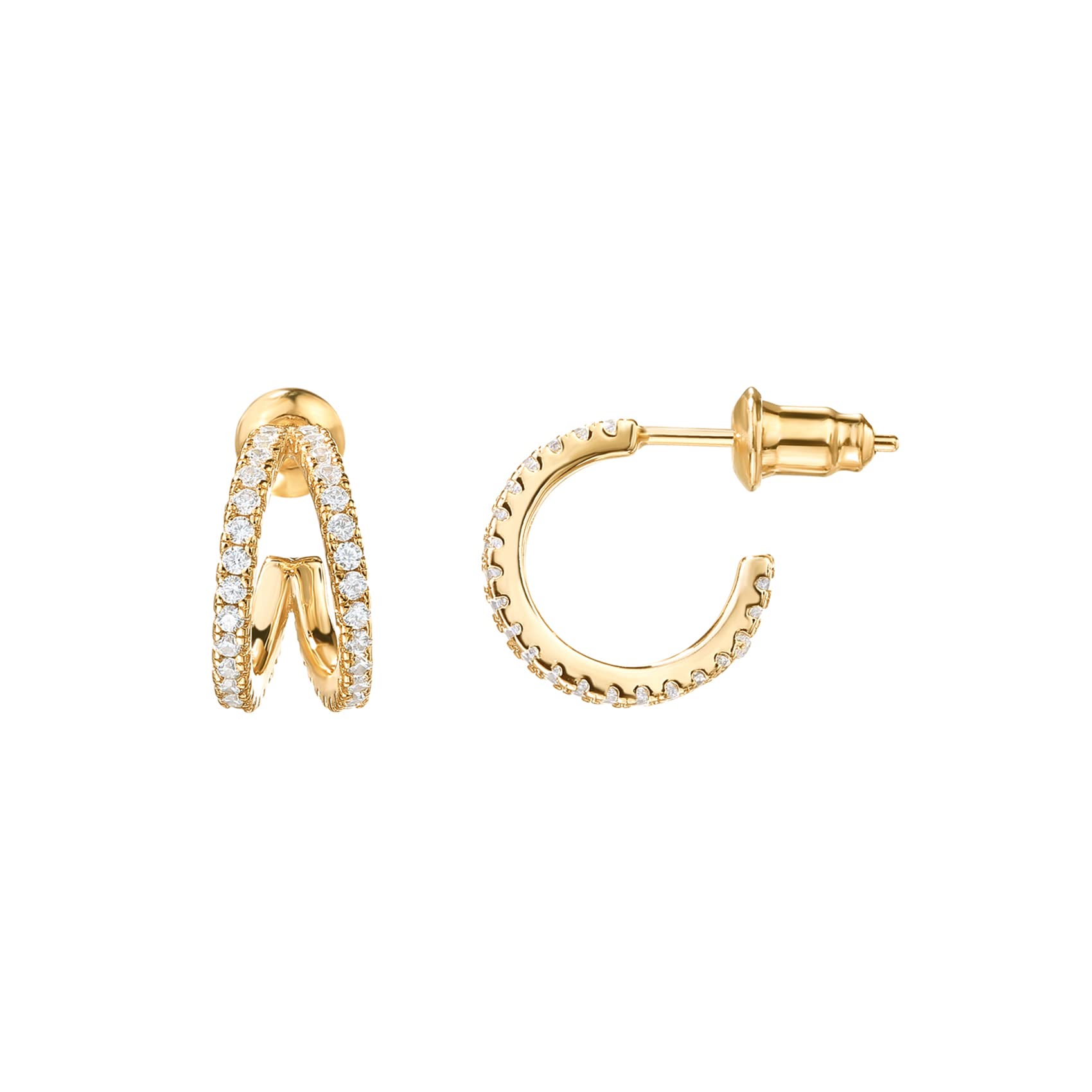 PAVOI 14K Gold Plated Sterling Silver Post Cubic Zirconia Infinite Split Hoop Huggie Earrings in Yellow Gold