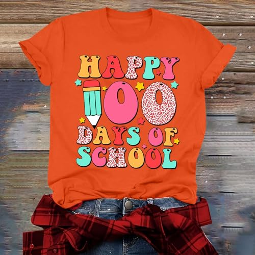 Amázon Amázon USA 100th Day of School Shirt Amázon Pallets for Sale Returns Bulk Cheap Warehouse Clearance Open Bᴏx Deals Amázon Haul Items Under 20 Women Short Sleeve Tops,A1-Orange,Medium