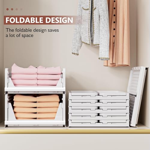 4 Pack Folding Closet Organizers Storage Box, Stackable Storage Bins, Plastic Drawer Basket Closet Storage for Wardrobe Cupboard Kitchen Bathroom Office White-1S3L