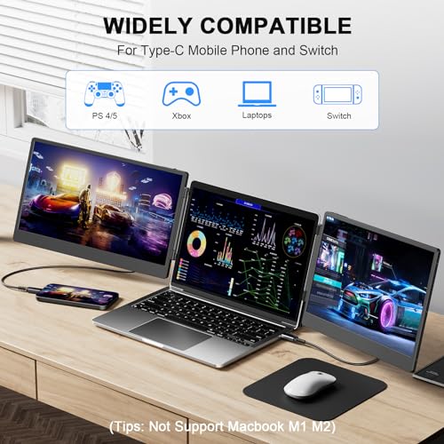 S3 Laptop Screen Extender, 14'' Triple Portable Monitor for Laptop Plug and Play, 1080P FHD IPS Laptop Monitor Extender for 13''-17'' Laptops Compatible with Windows, Chrome, Switch