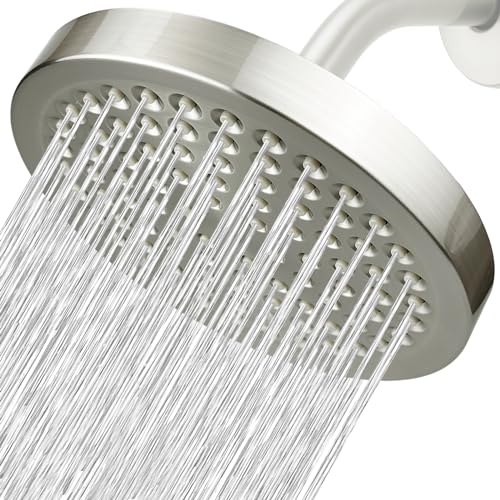 Nuodan High Pressure Rain Shower Head - High Flow Rainfall Showerhead - Luxury Modern Look - Pressure Boosting Bathroom Shower Heads (6 inches, Brushed Nickel)
