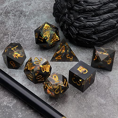 Haxtec Sharp Edge DND Dice Set Purple Red Resin Dice Silver Flakes D&D Dice for RPG Role Playing Games Dungeons and Dragons Gift War Series