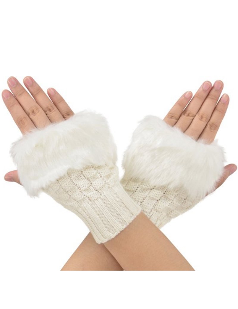 Luwint LED Glow Blink Fur Fingerless Knit Gloves - Funny Light Up Mitten for Party Christmas Halloween Costume