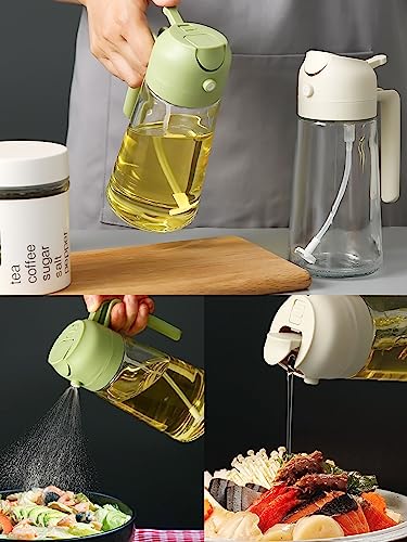 Wsaikis Oil Sprayer for Cooking,2 in 1 Glass Olive Oil Sprayer and Oil Dispenser14.5oz/430ml Oil Spray Bottle (Green)