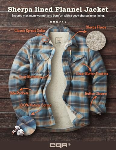 CQR Men's Plaid Flannel Shirt Jacket, Long Sleeve Soft Warm Wool/Sherpa Lined Jacket, Outdoor Button Up/Zip-Front Jacket, Stealth Amazon Grey, Small