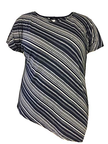 LEEBE Women's Asymmetrical Striped Top (S-XL) (S, Navy)