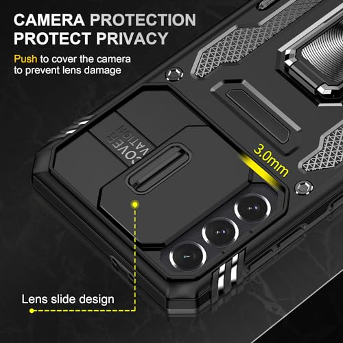 KOBBRAN for Samsung Galaxy S21 Plus Case S21+ Plus Case with Slide Camera Cover Ring Kickstand Military Grade Shockproof Case for Galaxy S21 Plus Phone Case (Black)