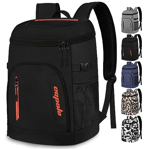 Capolo Cooler Backpack 30 Cans, Insulated Backpack Cooler Leak Proof Large Capacity Thermal Bag Drink Beverage Beer Bag Soft Cooler Lunch Camping Travel Picnic Hiking for Men Women Black