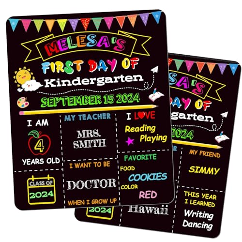 Double-Sided First Day of School and Last Day of School Chalkboard Sign, 12 x 10 inches, Wooden, Reusable, for Kids, Preschool, Kindergarten, 1st Grade (Black, 10 * 12")