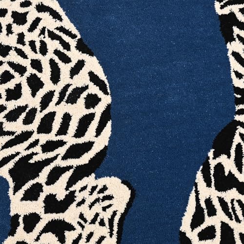 Restoration and Renovation Climbing Jaguar Modern Handmade Wool Rug for Living Room, Bedroom and Dining Room (Dark Blue, 7' x 10')