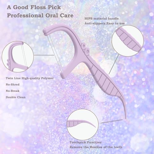 LIAMOSS Dental Floss Picks,Twin Line 300 Count Lemon Flavor Dental Flossers,LIAMOSS Dual Action Flossing System,Superfine Toothpicks Sticks,Comfortable for Tight Teeth(Purple)