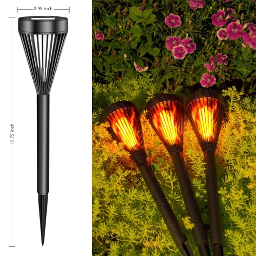 EXCMARK 2 Pack Solar Lights Outdoor Mini with Flickering Flame Torch Lights for Outside Garden Yard Lawn Patio Pathway Decor.