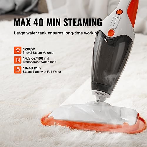 VEVOR Steam Mop, 5-in-1 Floor Steamer, Steam Mop for Hardwood Floors with 4 Replaceable Brush Heads, Floor Steam Cleaner for Ceramic, Granite, Marble, Linoleum, Natural Floor Mop with 2pcs Pads