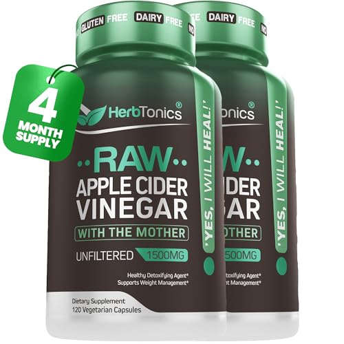 Herbtonics Raw Apple Cider Vinegar Capsules with Mother - Detox, Cleanse & Digestive Health Formula - Unfiltered ACV for Weight Management, Metabolic Support & Bloating Relief - Non-GMO - 240 Capsules