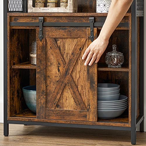 VASAGLE Buffet Cabinet, Sideboard with Open Compartment, Sliding Barn Door, 11.8"D x 27.6"W x 31.5"H, Rustic Brown and Black ULSC089B01