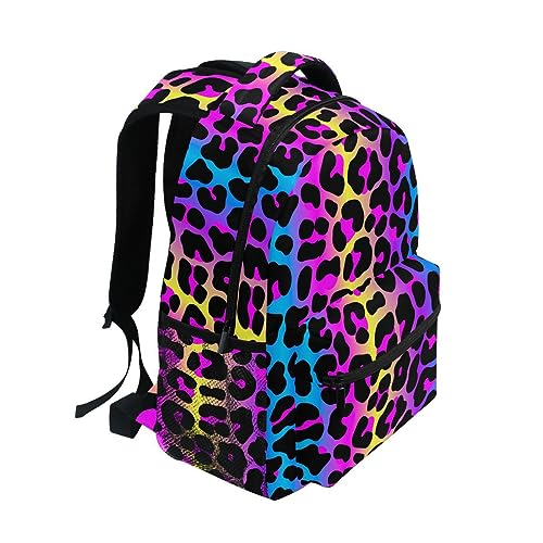 Leopard Print Cheetah Neon Gradient Backpack School Bag Travel Daypack Rucksack for Students Boys Girls, Laptop Backpack